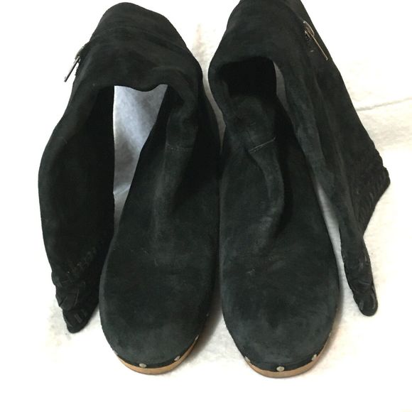 UGG Women's Black Suede Leather Tall Wood Clog Heel Boots-Size 8 - Picture 3 of 8